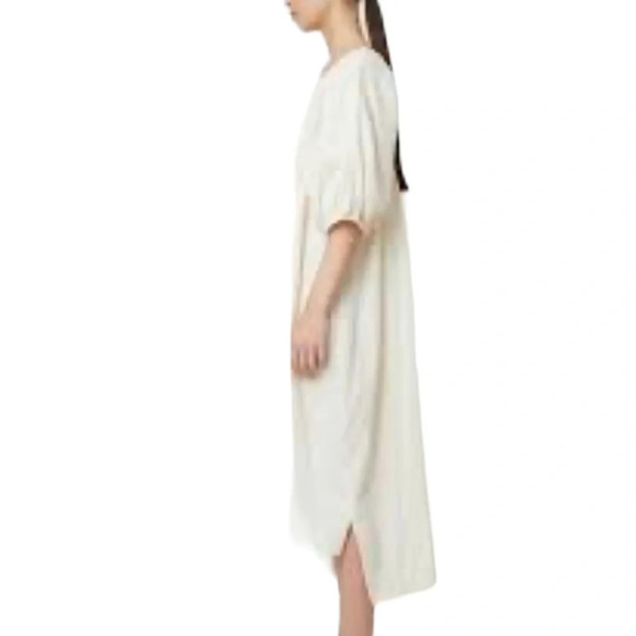 Violet Puff Sleeve  Gauze Peasant Dress Beige Sz Large - Picture 14 of 14